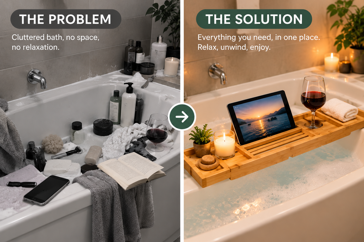 Luxury Bamboo Bath Tray – Adjustable Bathtub Caddy for Relaxing Spa Nights